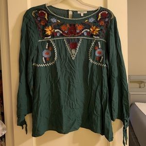 Green Embroidered Blouse